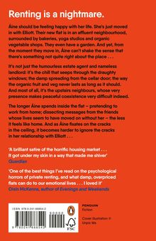 "Renting is a nightmare." Text beschreibt Áine's Probleme in neuer Wohnung. Kritiken von Guardian und Oisín McKenna. Penguin Logo.