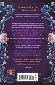 Texte: "Welcome back to the Dwimmer world...", "If Harlow can’t hold her team...", "Or survive." Lila Hintergrund, florales Design.