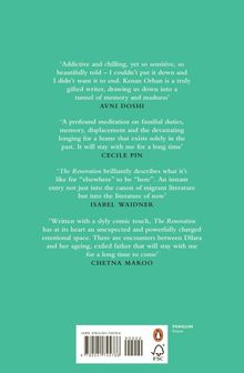 Texte von Avni Doshi, Cecile Pin, Isabel Waidner und Chetna Maroo loben das Buch „The Renovation“. Unten ist ein Logo.