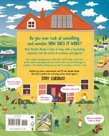Texte: Fragen zu Alltagsgegenständen. Illustration: Haus, Kinder beim Spielen, Landschaft mit Fluss und Bergen.
