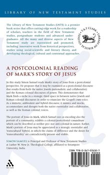 "T&T Clark" Logo rechts zeigt einen stehenden Löwen. Text bespricht postkoloniale Perspektive auf Markus.