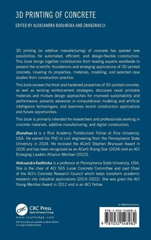 "3D PRINTING OF CONCRETE", herausgegeben von Aleksandra Radlińska und Zhanzhao Li. Text erklärt Potentiale und Anwendungen.
