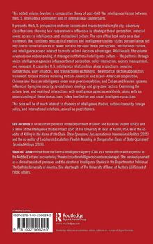 Ein Buchrückentext beschreibt Theorien und Studien über Geheimdienstkooperationen nach dem Kalten Krieg. Autoren: Kiril Avramov, Bianca L. Adair.