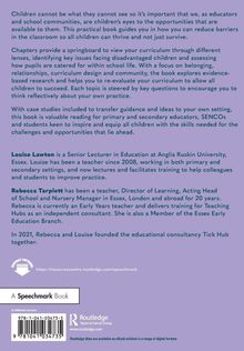 Texte: Informationen über ein Buch zur Unterstützung von Pädagogen, Biografien der Autoren Louise Lawton und Rebecca Tarplett.   
Buchcover in lila mit Logos von Routledge und Speechmark.