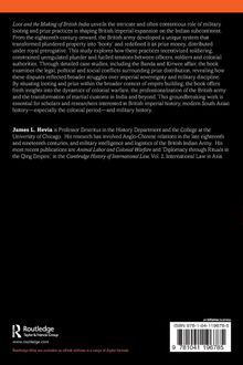 Text: "Loot and the Making of British India unveils the intricate and often contentious role of military looting..."  
Darunter ist ein oranger Abschnitt mit einem schwarzen Logo für Routledge.