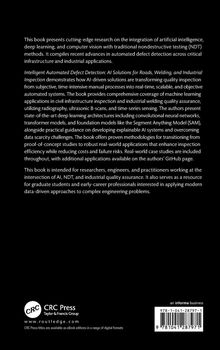 Der Text beschreibt ein Buch über KI-gestützte Defekterkennung für Infrastruktur mit Fokus auf maschinelles Lernen. Unten ist ein CRC Press Logo.
