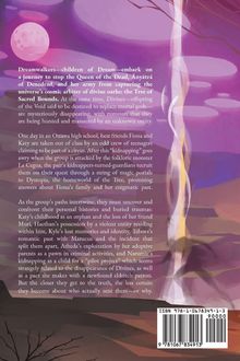 Text über eine Geschichte von Dreamwalkers und ihren Abenteuern. Der Hintergrund zeigt eine lila Landschaft mit einem Mond.