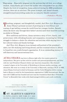 Zitate von "Publishers Weekly" loben das Buch als packend. Text beschreibt Auma Obamas Leben, Bildung und Engagement. Unten Logo von St. Martin's Griffin.