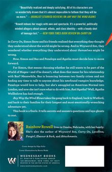 Buchzitate und Beschreibung zum Roman "Any Way the Wind Blows" von Rainbow Rowell, inklusive Autorinfos und Verlagslogo.