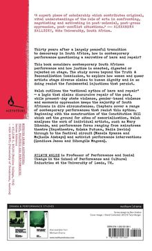 Text über südafrikanische Performances, die Harmonie und Gerechtigkeit hinterfragen. Zitat von Alexandra Halligey.