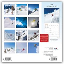 2027 SKIING / SKI. Kalenderblätter mit Skifahrern in actionreichen Szenen in verschneiten Gebirgslandschaften.