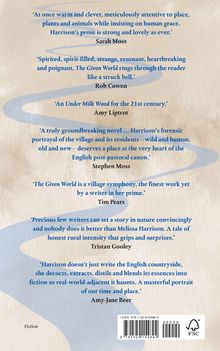 Buchrücken mit Zitaten: „Harrison’s prose is strong and lovely as ever.“ – Sarah Moss. Gelber Hintergrund mit blauer Welle.