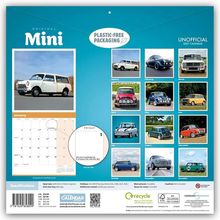 "Original Mini", "Plastic-Free Packaging", "Unofficial 2027 Calendar". Kalender mit Mini-Autos für jeden Monat.