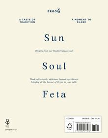 "Sun Soul Feta" - Rezepte aus unserer Mittelmeerseele. Einfach, köstlich. Oben stehen "ERGON" und zwei Sätze. Unten links und rechts sind Logos.