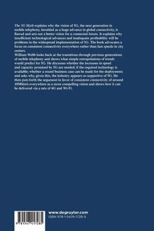 Text beschreibt ein Buch, das die Unzulänglichkeiten der 5G-Vision diskutiert und alternative Ansätze für Konnektivität vorschlägt. Links unten ist ein Barcode. Unten mittig sind eine Webseite und eine ISBN-Nummer.