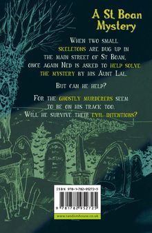 Text: "A St. Boan Mystery. When two small skeletons are dug up..." Illustration: Friedhof mit Gräbern und dürren Bäumen.