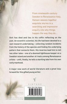 Text über Hansen, der Geschichten von Schweden bis Italien verwebt; über Bolt, der nach seinem Tod reflektiert. Logo unten.