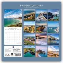 "British Coastlines", "16-Month 2027 Calendar", "August 2027". Verschiedene Küstenfotos, darunter Klippen und Strände.