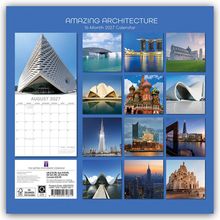 AMAZING ARCHITECTURE, 16-Month 2027 Calendar. Kalender zeigt berühmte Bauwerke, darunter den Burj Khalifa und die Oper von Sydney.