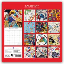 "KANDINSKY, 16-Month 2027 Calendar. Abbildungen farbenfroher abstrakter Gemälde auf rotem Hintergrund."