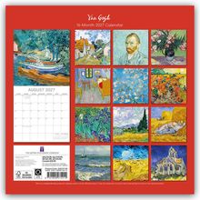 "Van Gogh 16-Month 2027 Calendar" steht oben auf einem roten Hintergrund. Verschiedene Gemälde sind darauf abgebildet.