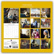 „VERMEER 16-Month 2027 Calendar“. Zeigt Gemälde von Vermeer, darunter „Mädchen mit dem Perlenohrring“.