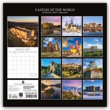 "Castles of the World. 16-Month 2027 Calendar." Zwölf bunte Fotos von beeindruckenden Schlössern und Burgen.