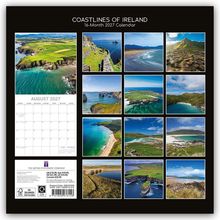 "COASTLINES OF IRELAND", "16-Month 2027 Calendar", "AUGUST 2027". Bilder zeigen Küstenlandschaften und Kalenderblatt.