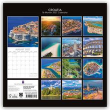 "Croatia 16-Month 2027 Calendar". Fotos von kroatischen Landschaften und Wahrzeichen, darunter Küsten und historische Städte.