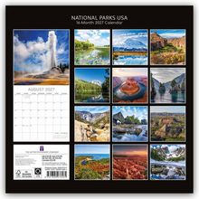 NATIONAL PARKS USA, 16-Month 2027 Calendar. August 2027. Naturfotos von Landschaften in einem Kalenderlayout gezeigt.