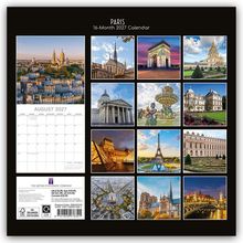 "PARIS 16-Month 2027 Calendar" steht oben. Verschiedene Fotos von Pariser Sehenswürdigkeiten sind in einem Raster angeordnet.