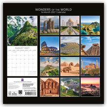 "WONDERS OF THE WORLD, 16-Month 2027 Calendar, August 2027." Verschiedene ikonische Sehenswürdigkeiten der Welt.