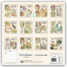 Ein Kalender "Peter Rabbit Calendar 2027" zeigt Cover von verschiedenen Kindergeschichten mit Tieren.