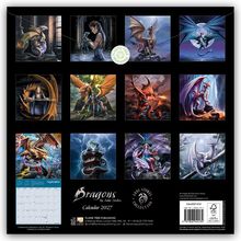 "Dragons by Anne Stokes. Calendar 2024. September." Eine Sammlung von Drachenillustrationen in quadratischen Kästchen.