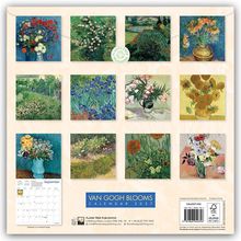 "Van Gogh Blooms Calendar 2027". Zwölf Blumengemälde, darunter Sonnenblumen und Iris. September-Kalenderblatt unten links.