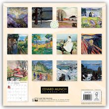 "Edvard Munch Kalender 2027" steht unten. Gemälde in kleinen Quadraten zeigen expressionistische Szenen.