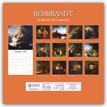 "REMBRANDT 16-Month 2027 Calendar" oben, unten "Red Robin Publishing Ltd". Enthält 13 Gemälde von Rembrandt.