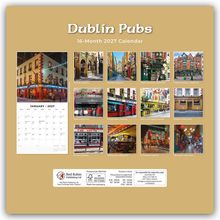 "Dublin Pubs Kalender 2027. Illustrationen traditioneller Pubs in Dublin, mit Monatsübersicht unten links."