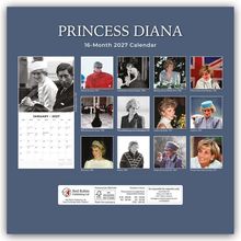 Titel: "PRINCESS DIANA 16-Month 2027 Calendar". Fotos von ihr in verschiedenen Outfits bei öffentlichen Auftritten.