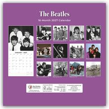 "The Beatles", "16-Month 2027 Calendar". Verschiedene historische Fotos der Beatles mit Bildunterschriften und Kalendervorschau.