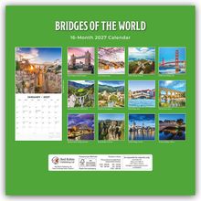 "BRIDGES OF THE WORLD. 16-Month 2027 Calendar." Zwölf Fotos berühmter Brücken, darunter Golden Gate und Tower Bridge.