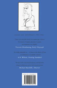 Lob für "Journals 1982-1986"; Zitate von Victoria Glendinning, A.N. Wilson, Michael Ratcliffe; einfache Zeichnung eines Mannes.