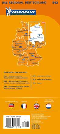 Michelin Regionalkarte Mecklenburg-Vorpommern / Sachsen-Anhalt / Brandenburg / Berlin 1 : 350 000, Karten