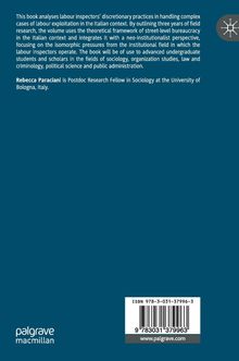 Ein Buchrückentext beschreibt die Analyse italienischer Arbeitsinspektionen. Unten ISBN und palgrave macmillan Logo.