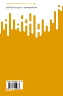 Text: "SpringerBriefs in Water Science and Technology, Andrea Guerrini, Private Investments in the European Water Sector."  
Illustration: Gelbes, wellenförmiges Design oben und unten.