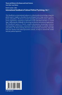 Buchcover: "International Handbook of Cultural Political Psychology, Vol. 1". Blauer Hintergrund mit strukturiertem Farbmuster.