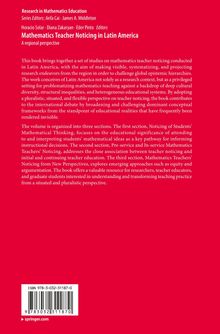 Buchrückseite in Rot: "Mathematics Teacher Noticing in Latin America." Herausgeber und ISBN unten. Barcodes aufgedruckt.