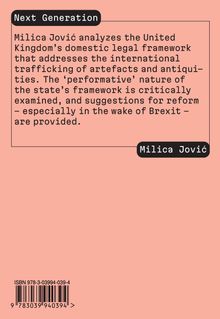 Rosa Hintergrund mit schwarzem Text: "Next Generation" und "Milica Jović". Thema: UK-Rechtsrahmen und Kunstschmuggel nach Brexit.