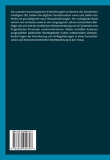 Text über KI-Regulierungen und Rechtsordnung. ISBN unten links. Hintergrund in dunklem Blau mit türkisem Rand.