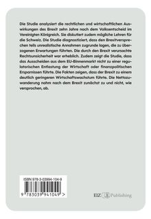 Ein Text beschreibt die Auswirkungen des Brexit auf Rechts- und Wirtschaftswachstum im Vereinigten Königreich und der EU. Unten ISBN und EIZ-Publishing-Logo.
